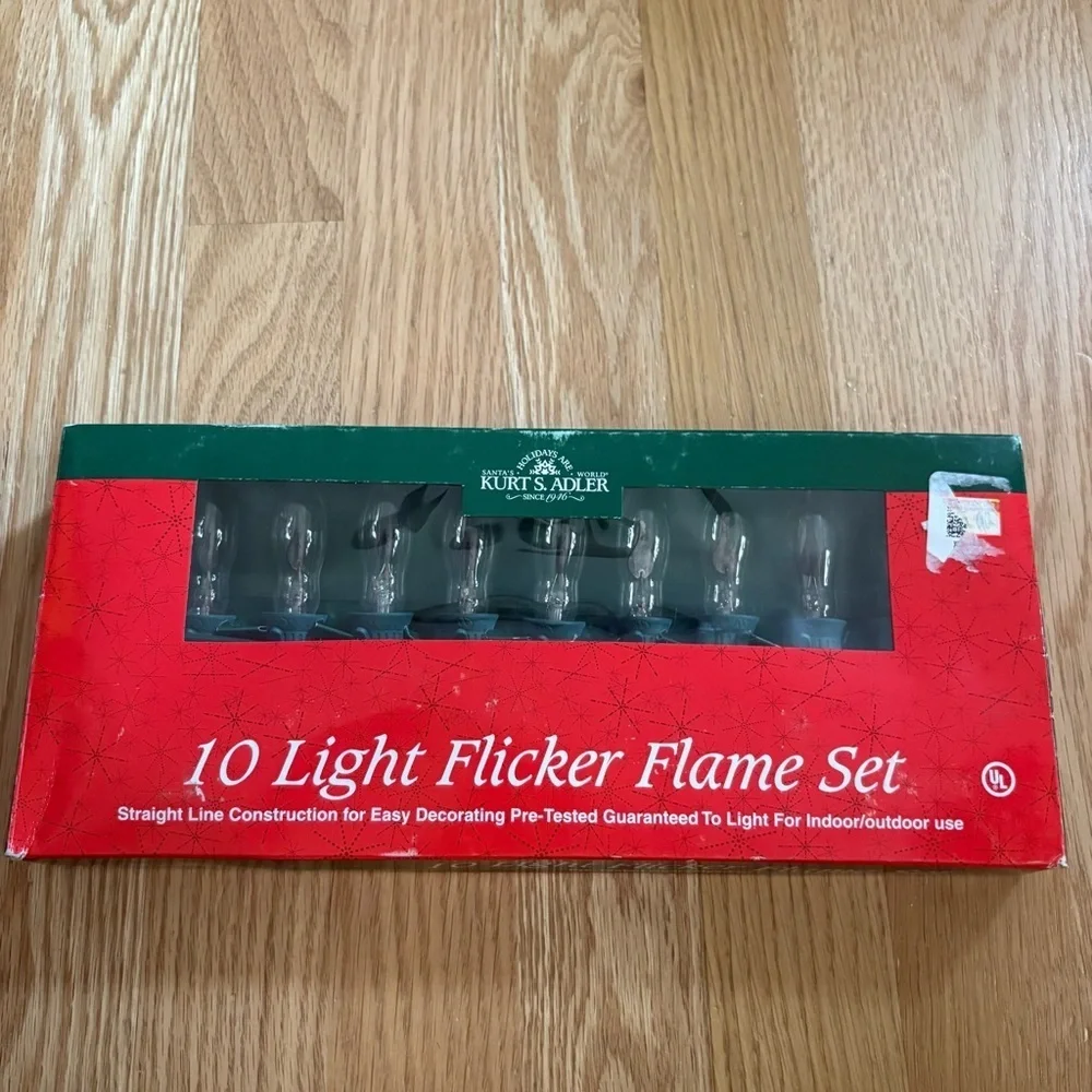Kurt Adler 10 Light Flicker Flame Set - Red Clear NEW Christmas String UL0702